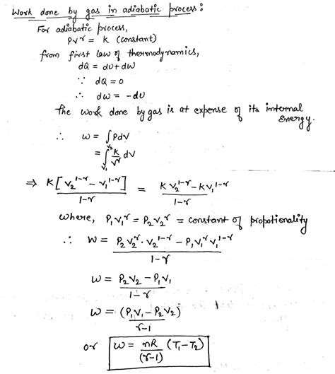 Derive an expression for work done by an ideal gas in adiabatic process.