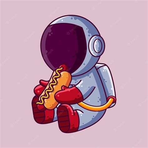 Premium Vector | Cute astronaut eating hot dog cartoon vector illustration. cartoon style ...