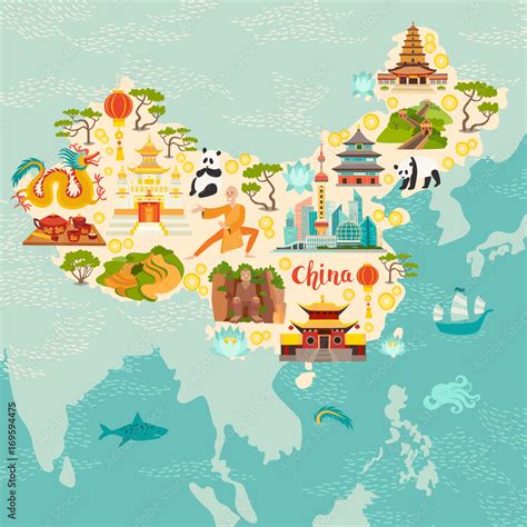 China illustrated map, hand drawn vector illustration for kid and ...