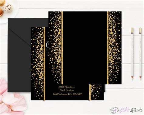 Gold and Black 50th Birthday Invitation Template By VioletPrints | TheHungryJPEG