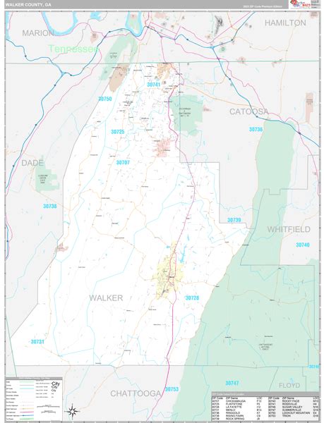 Walker County, GA Wall Map Premium Style by MarketMAPS - MapSales