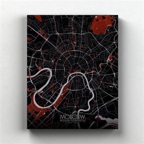 Moscow Russia City Map of Moscow Canvas City Streets - Etsy