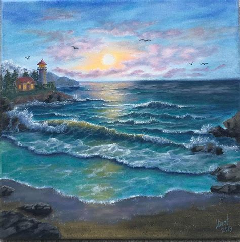 Sunset on the ocean 12"×12" Oil painting by Laura Livetskiy 2019 | Surf ...