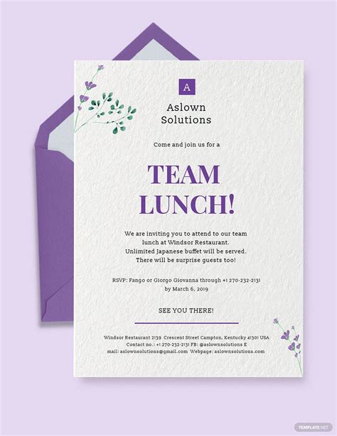 Team Lunch Invitation Template in Illustrator, PSD, Word, Publisher, Pages, Google Docs, Google ...