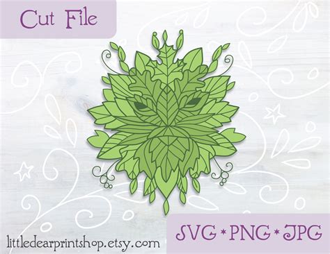 Clip Art & Image Files Papercraft PNG SVG Greenman cut file for Cricut JPG leaves green man ...