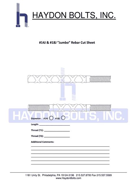 Fillable Online Jumbo Rebar Cut Sheet - Haydon Bolts Inc Fax Email ...