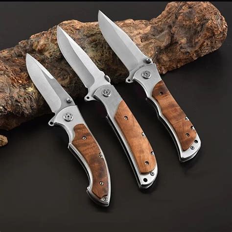 [ Small Model ]portable tactical folding knife Color wood handle wood blade camping survival ...