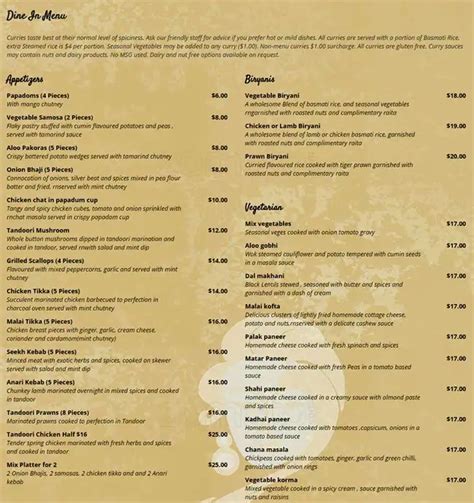 Menu at Indian Ocean Restaurant, Christchurch, Unit-04/23 Humphreys Dr