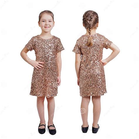 Front and Back View of Little Girl in Golden Dress Stock Photo - Image of cheerful, chic: 297399326