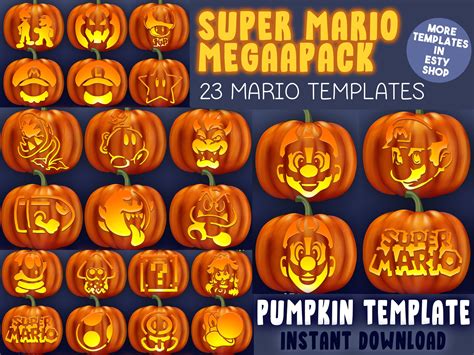 23 MARIO MEGAPACK BUNDLE Pumpkin Carving Stencil Halloween Template A4 ...