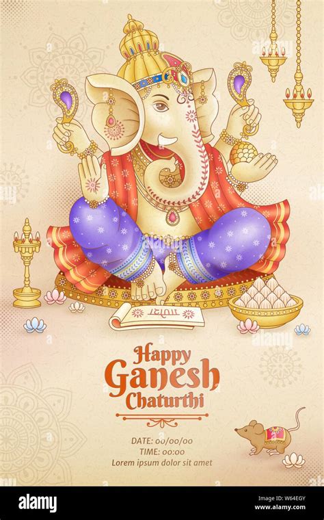 Happy Ganesh Chaturthi poster design with god Ganesha holding ritual ...