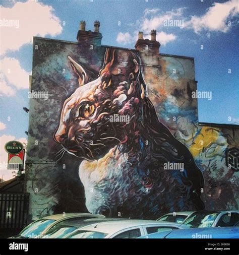 Large graffiti cat mural in Bedminster, Bristol Stock Photo - Alamy