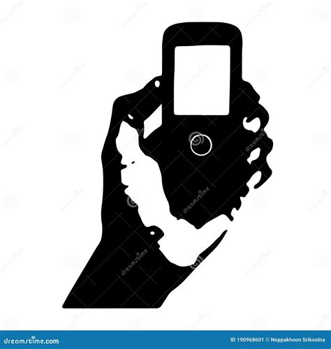 Hand is Holding Mobile Phone in Silhouette Clip Art Icon on White ...