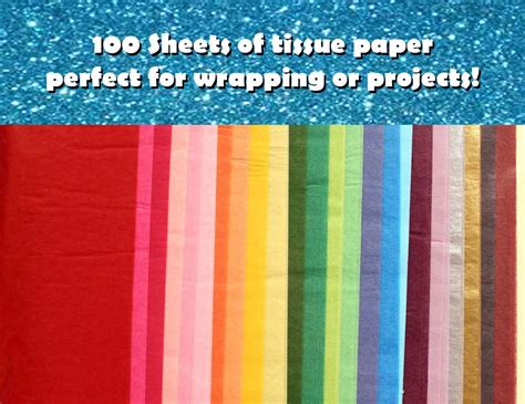 100 Tissue Paper Sheets LARGE Multi Color Pack 20 x