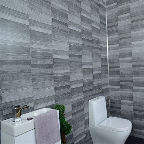 Grey Anthracite Tile Effect Bathroom Wall Cladding Shower Panels 2.6m x 0.25m x 5mm | Bathroom ...