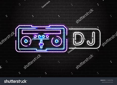 Vector realistic isolated neon sign of Dj logo with console for ...