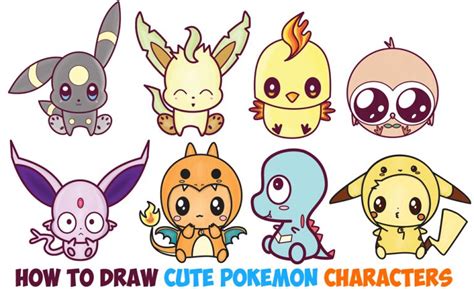 Learn How to Draw Cute Kawaii / Chibi Pokemon Characters Easy Step by Step Drawing Lesson for ...