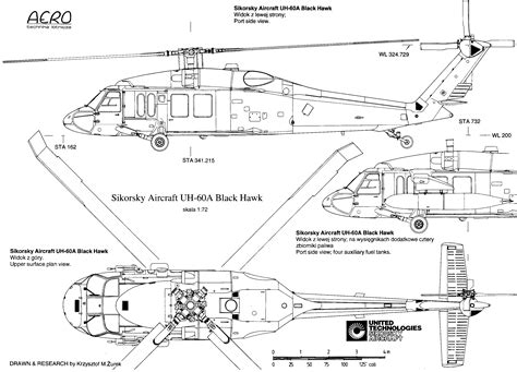 Sikorsky UH-60 Black Hawk Blueprint - Download free blueprint for 3D modeling