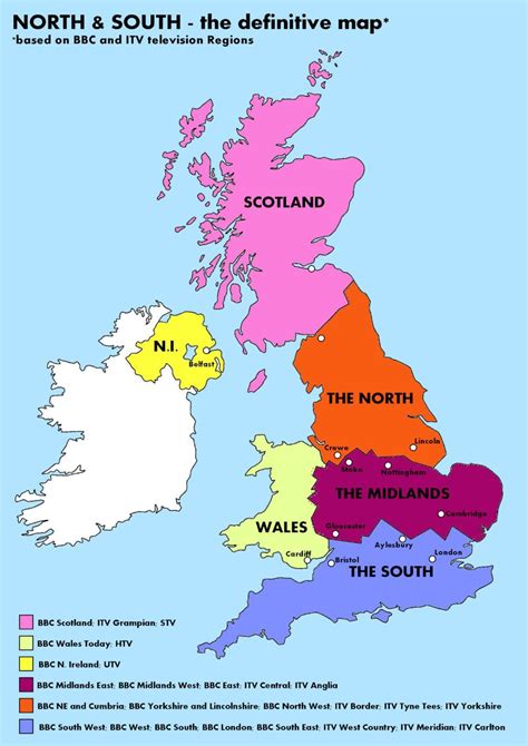 North & South - the definitive Map | Map of britain, Map of great britain, Map