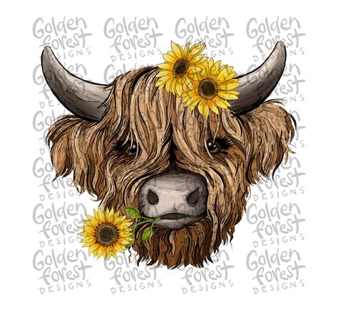 Highland Cow Rustic Sunflowers PNG Sublimation Design - Etsy | Cow art, Highland cow tattoo ...