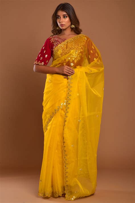 ORGANZA SAREE VELVET BLOUSE – Ariha Jaipur