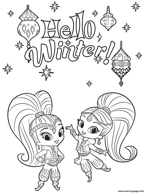 Hello Winter With Shimmer And Shine Coloring Page - Free Printable ...