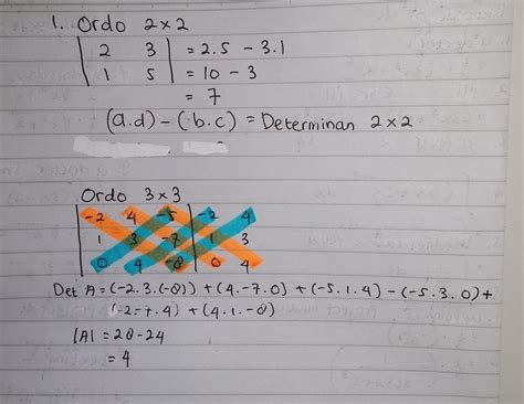 Buatlah contoh matriks ordo 2x2 dan 3x3 dan deteminan matriks 3x3 dan ...