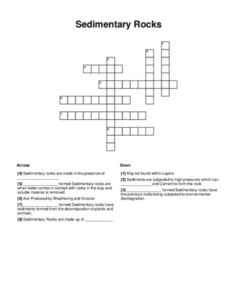 Sedimentary Rocks Crossword Puzzle