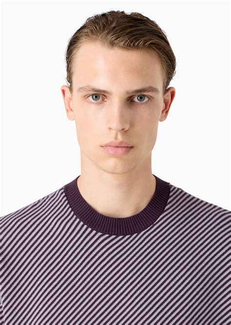 Two-toned jumper with diagonal jacquard stripes | EMPORIO ARMANI Man