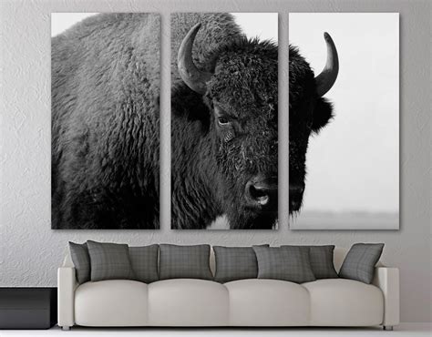 Close-up Bison Canvas Print Wall Art. Black and White Buffalo | Etsy