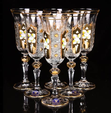 Champagne Crystal Glasses Enamel Gold Design 150ml - Bohemia Crystal - Original crystal from ...