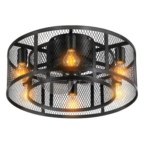 Ohniyou Cage Ceiling Fan with Light, 21 Inch Farmhouse Low Profile Ceiling Fan with Light Remote ...