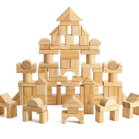 100pcs/Set Wooden Building Blocks Kids Geometric Assembling Toy Intellectual Development ...