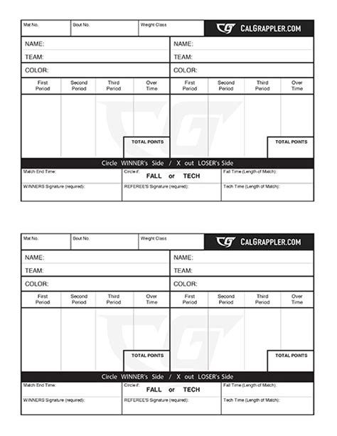 Wrestling Bout Sheet Template