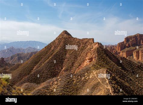 Aerial Top View of Rainbow Mountains Geological Park. Stripy Zhangye ...