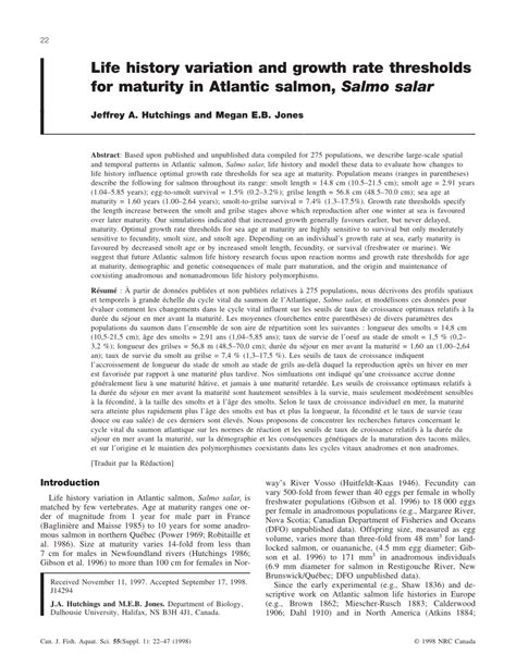 (PDF) Life history variation and growth rate thresholds for maturity in ...