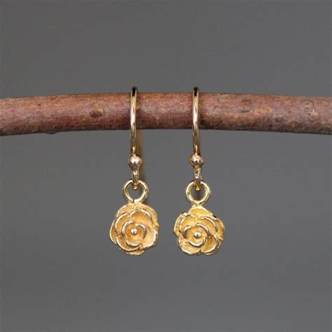 Gold Flower Earrings Flower Charm Earrings Rose Flower - Etsy