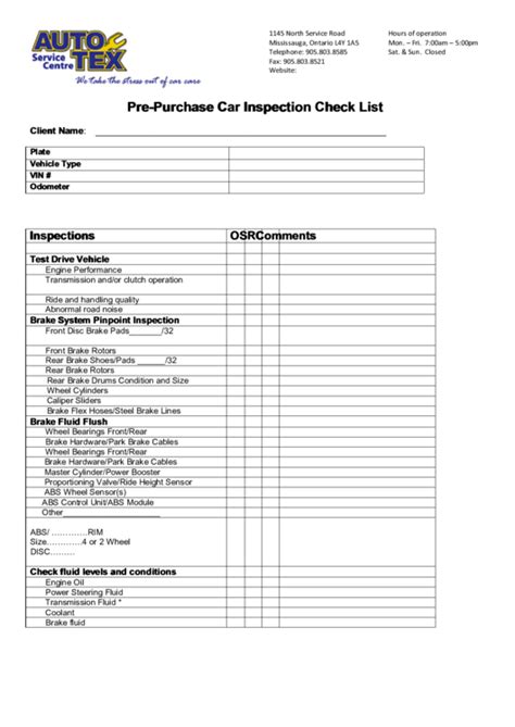 Car Inspection Checklist