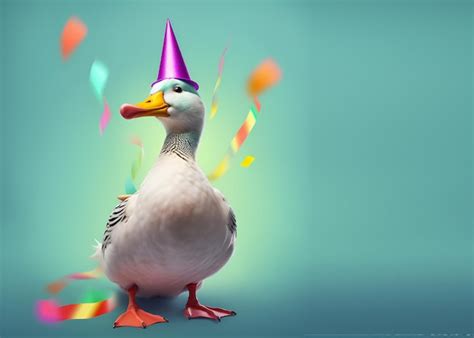 Premium AI Image | A duck wearing a party hat is celebrating a birthday.