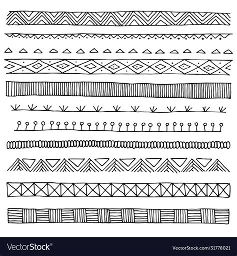 Hand drawn linear border design set Royalty Free Vector