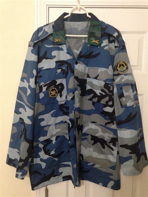 Iranian Air Force Military Uniform Blue Woodland Camouflage Patched New Rare Lg | #2021057133