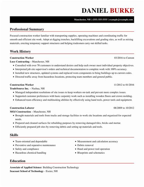 Professional Construction Resume Examples | LiveCareer