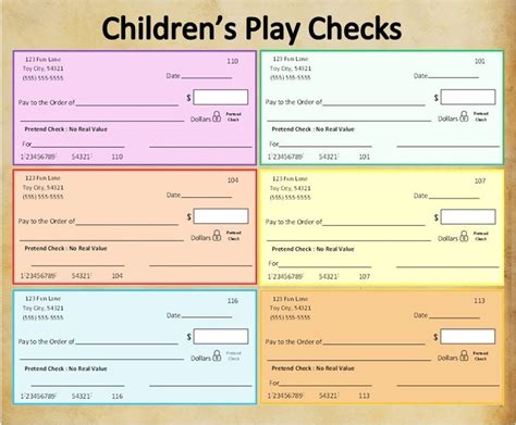 Printable Children's Play Checkspretend Play Checkstoy Checksmath Learning Toolsbankingfake ...