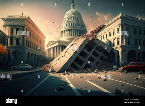 Washington dc under earthquake on capitol and mall Illustration ...