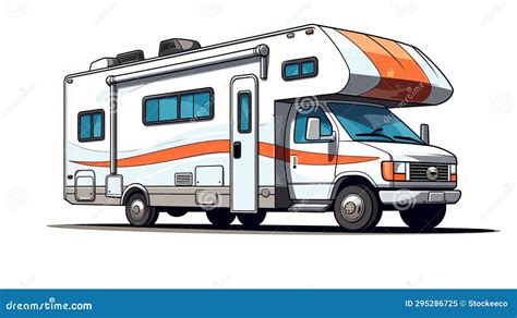 Cartoon Roadtrip Rv Parked on White Background Stock Illustration ...