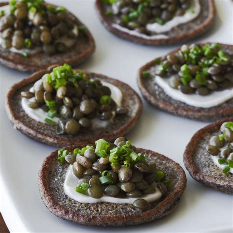 Beluga Lentil Caviar on Blini recipe | Epicurious.com