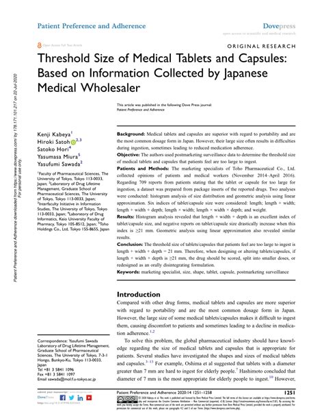 (PDF) Threshold Size of Medical Tablets and Capsules: Based on Information Collected by Japanese ...