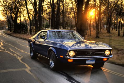 Fond d'écran : tomber, le coucher du soleil, véhicule, vieille voiture, Ford Mustang, voiture de ...