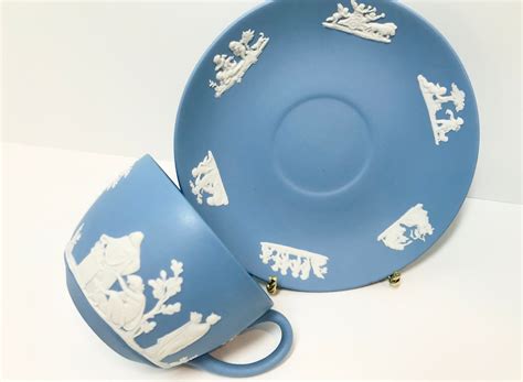 Wedgwood Tea Cup and Saucer, Jasperware Tea Cup, Vintage Tea Cups, Blue ...