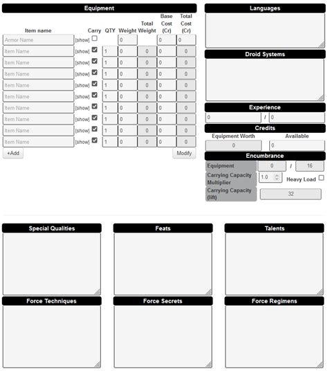 Form Fillable Star Wars Character Sheet D20 - Printable Forms Free Online